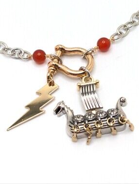 381MIDALANE Carnelian Thunder Bolt Viking Necklace